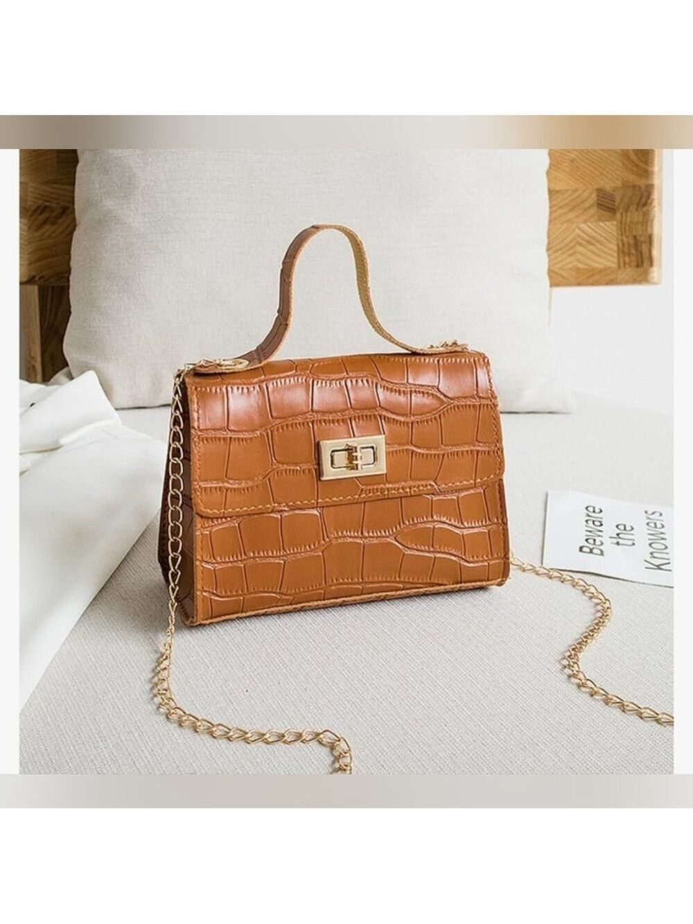 Crocodile-Embossed | Handbag | Brown - Picture 1 of 1